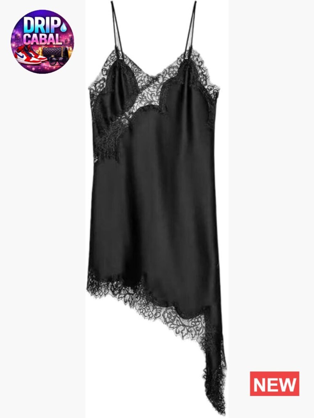 Satin Layering Dress with V-Neck and Asymmetrical Hem
